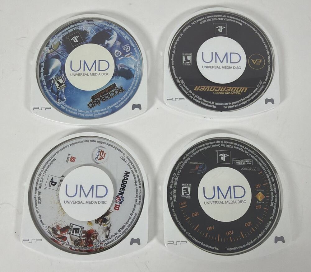 4 PSP UMD Games - Need For Speed Undercover Rock Band Madden 10 & Gran Turismo